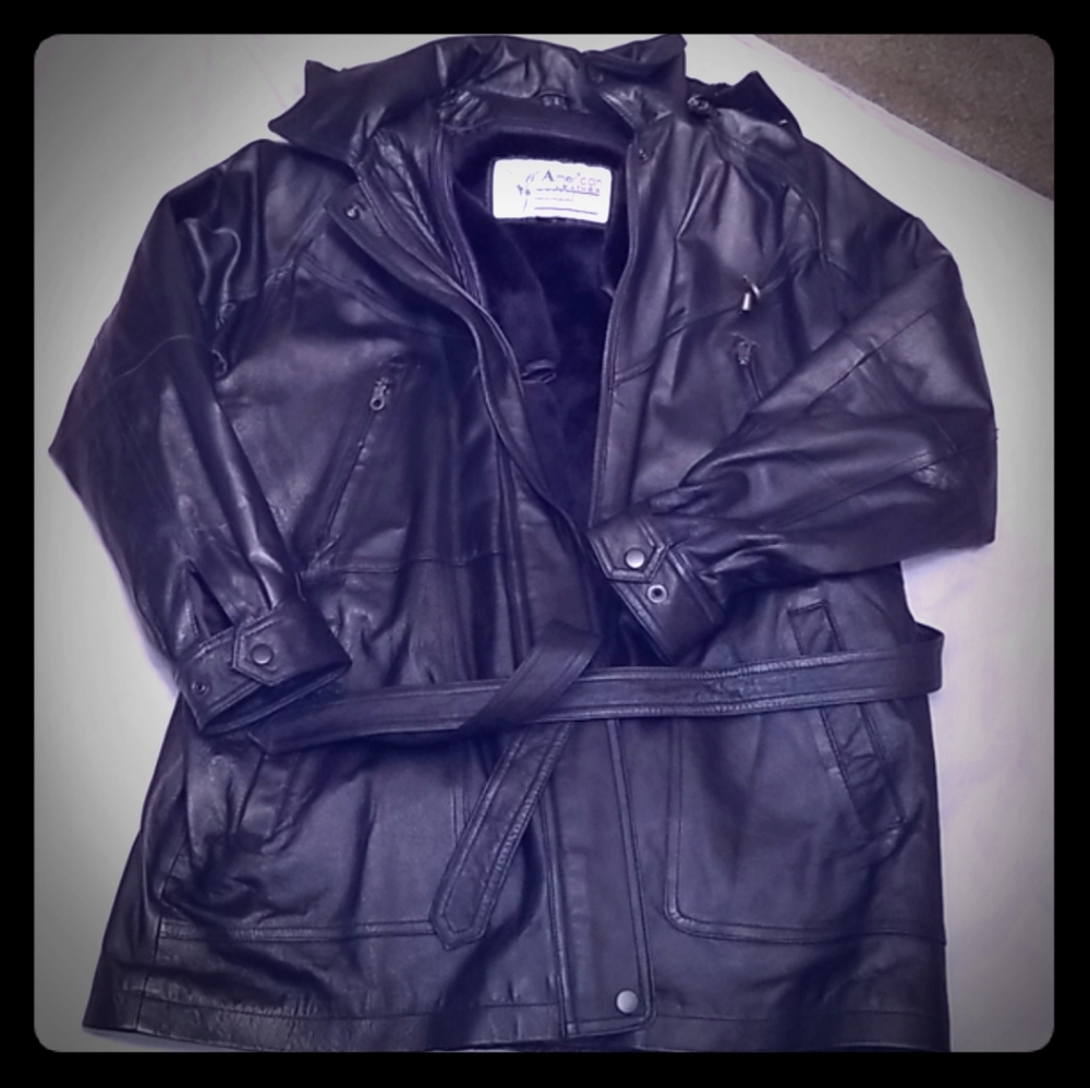 American Leather Hooded Waist Tied Parka J…